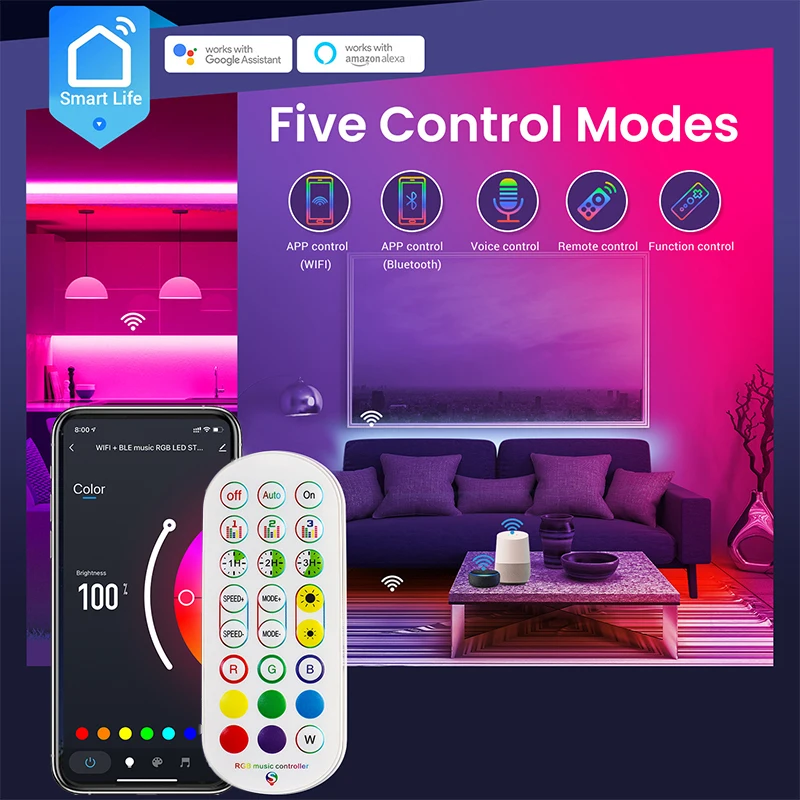 Imagem -03 - Rgb Led Neon Light Strip Wi-fi Aplicativo Tuya Vida Inteligente tv Casa Iluminação de Decoração dc 5v 1m 2m 3m 4m 5m