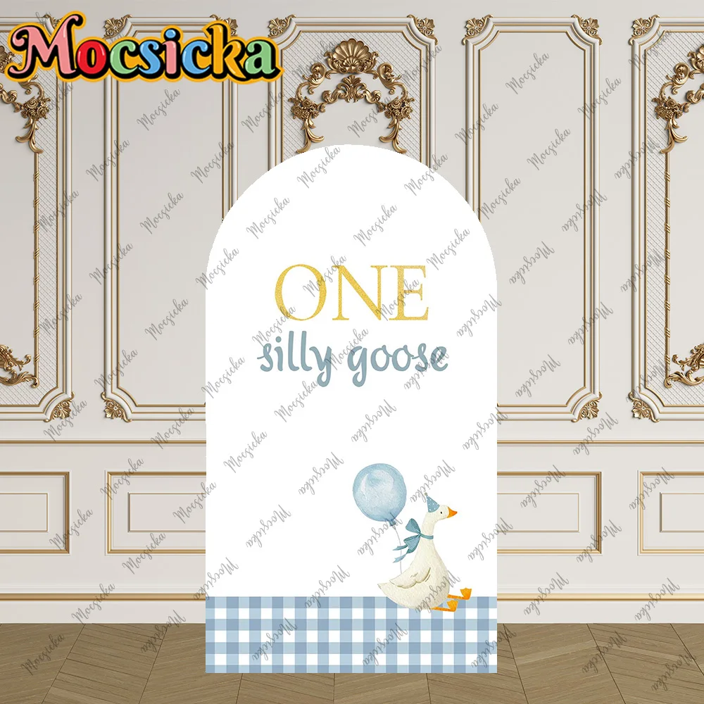 Mocsicka 2-Sided Arch Cover One Silly Goose Theme Decoration Backdrop Baby Shower Cake Smash Newborn 1st Party Prom Photo Props