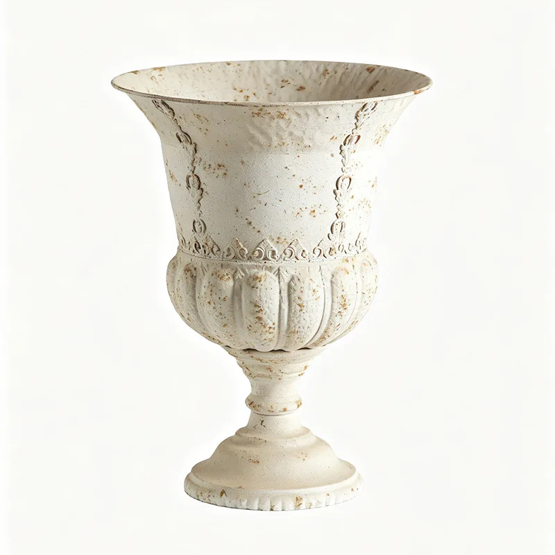 Retro and old high-footed vase, relief flower utensils, soft display in homestay, wholesale of dried flower arrangement pots