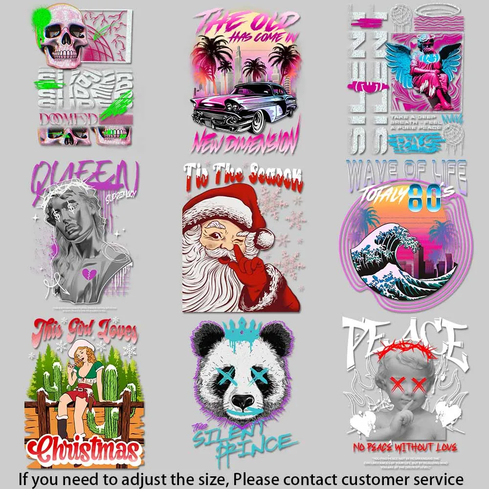 Trendy Panda Graphics Christmas Theme Art Streetwear Animal Art Iron-on Stickers for Clothes Whimsical Patterns DIY Craft