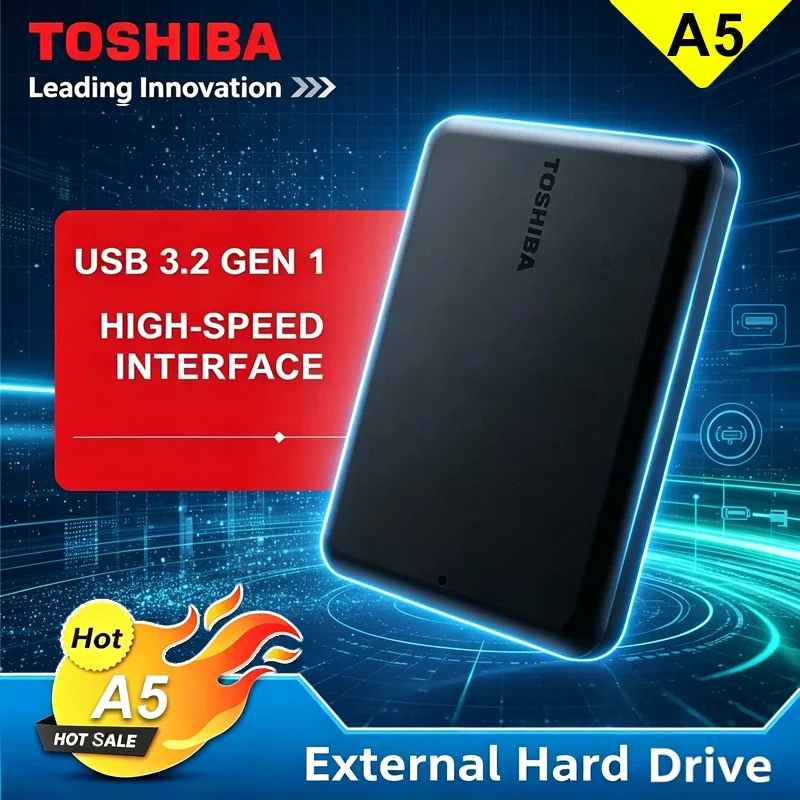 Toshiba A5 Series Portable External Hard Drive Small Black High Speed USB 3.2 Gen1 500GB 1TB 2TB 4TB Compatible With Mac Windows