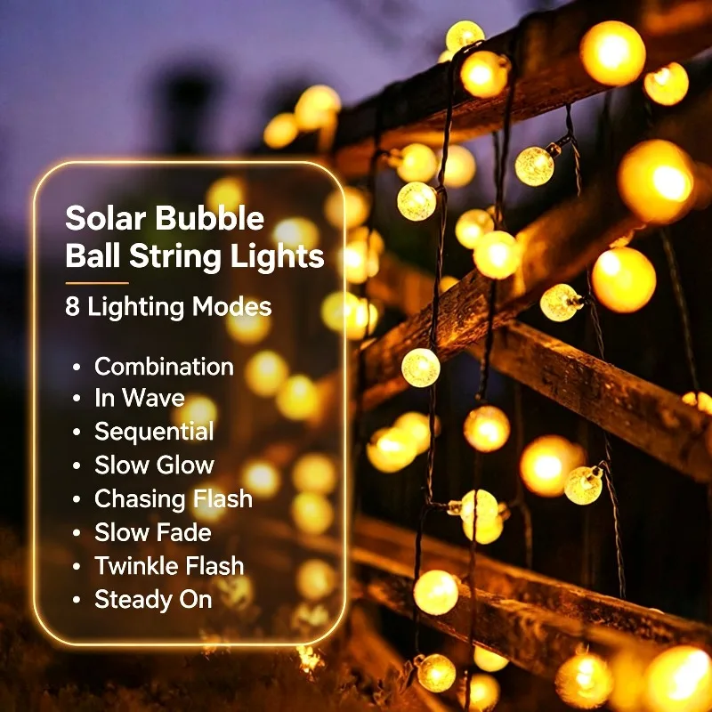 Solar Bubble Ball Fairy String Lights 20/30/50/100/200LED Waterproof Outdoor Crystal Globe for Garden Yard Camping Holiday Decor