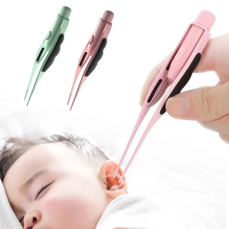 Wax Removal Tweezers Anti-Skid Ear Pick Tool with Brightness Light Ear Curette Safety Earwax Cleaning Tool