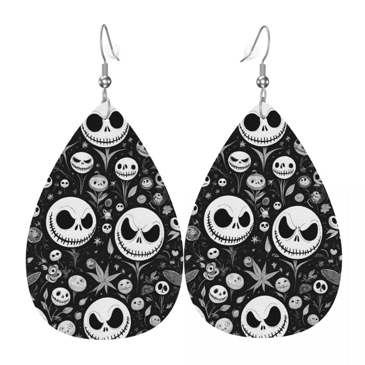 

Custom Jack Skellington Leather Teardrop Earrings for Women Leather Earrings Fashion Lightweight for Parties Holidays