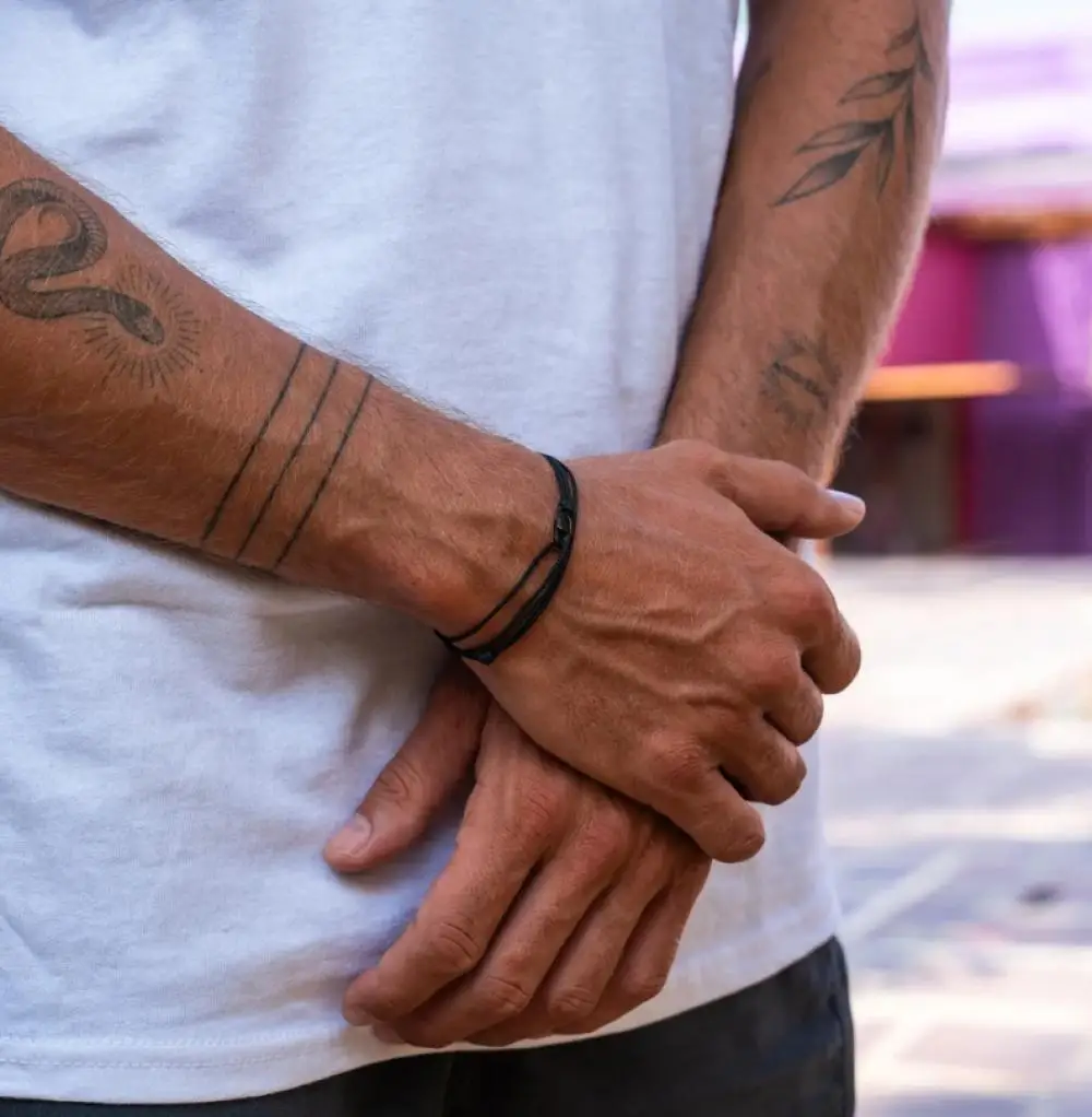 

Hip Hop Punk Street Style Volcanic Stone Beaded Bracelet Personality Trend Multi-Layer Men's Leather Rope Woven Leather Bracelet