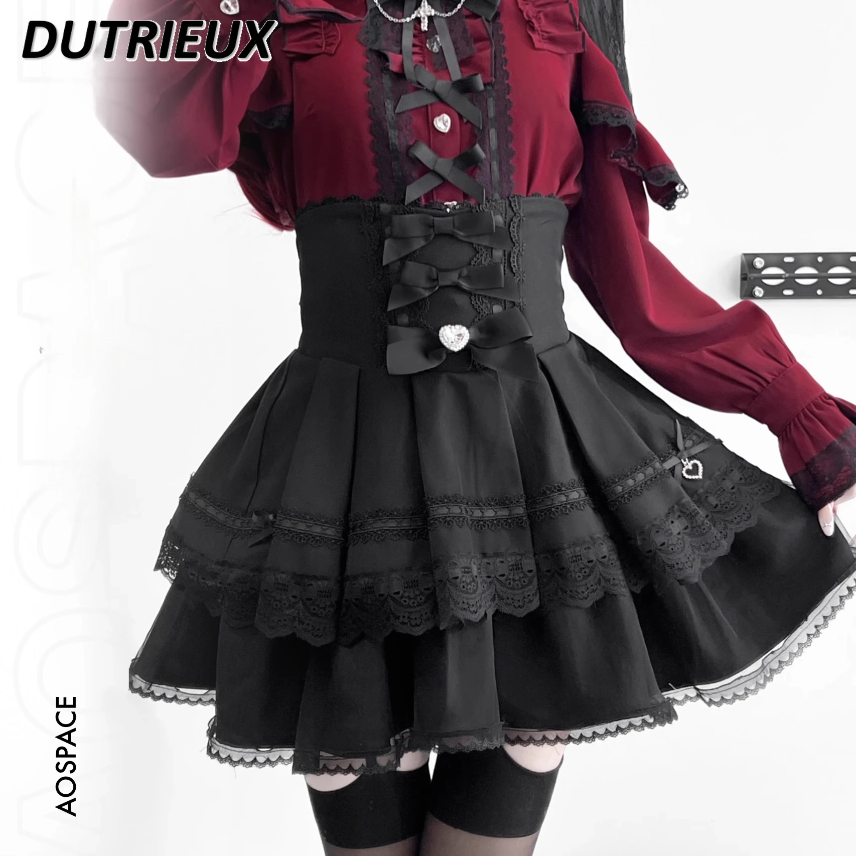 

Japanese Mines Sweet Girls High-waisted Slim-fitting Short Skirt Mass-produced Versatile Bow Lace Mesh Double-layer Skirts