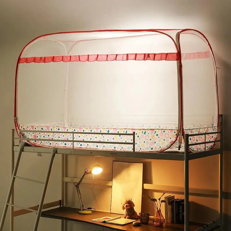 Pastoral Style Student Mosquito Net Upper Lower Bunk Fully Enclosed Zipper Mongolian Yurt Three Door Single Bed Mosquito Net