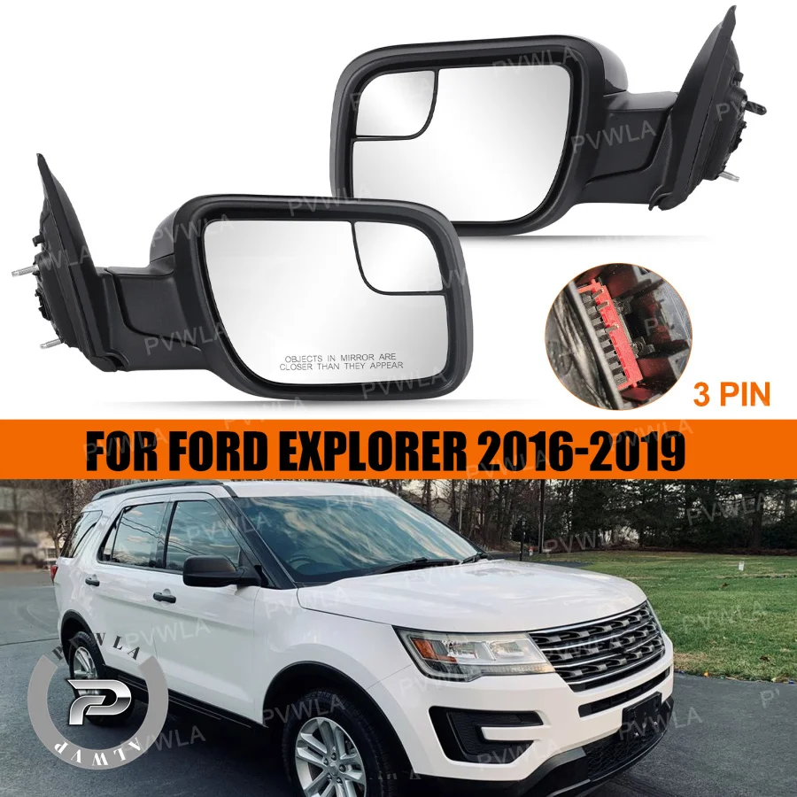 For Ford Explorer 2016 2017 2018 2019 Car Accessories 3 Pin Black Painted Power Adjust Mirror Assembly BB5Z17683NA BB5Z17682NA