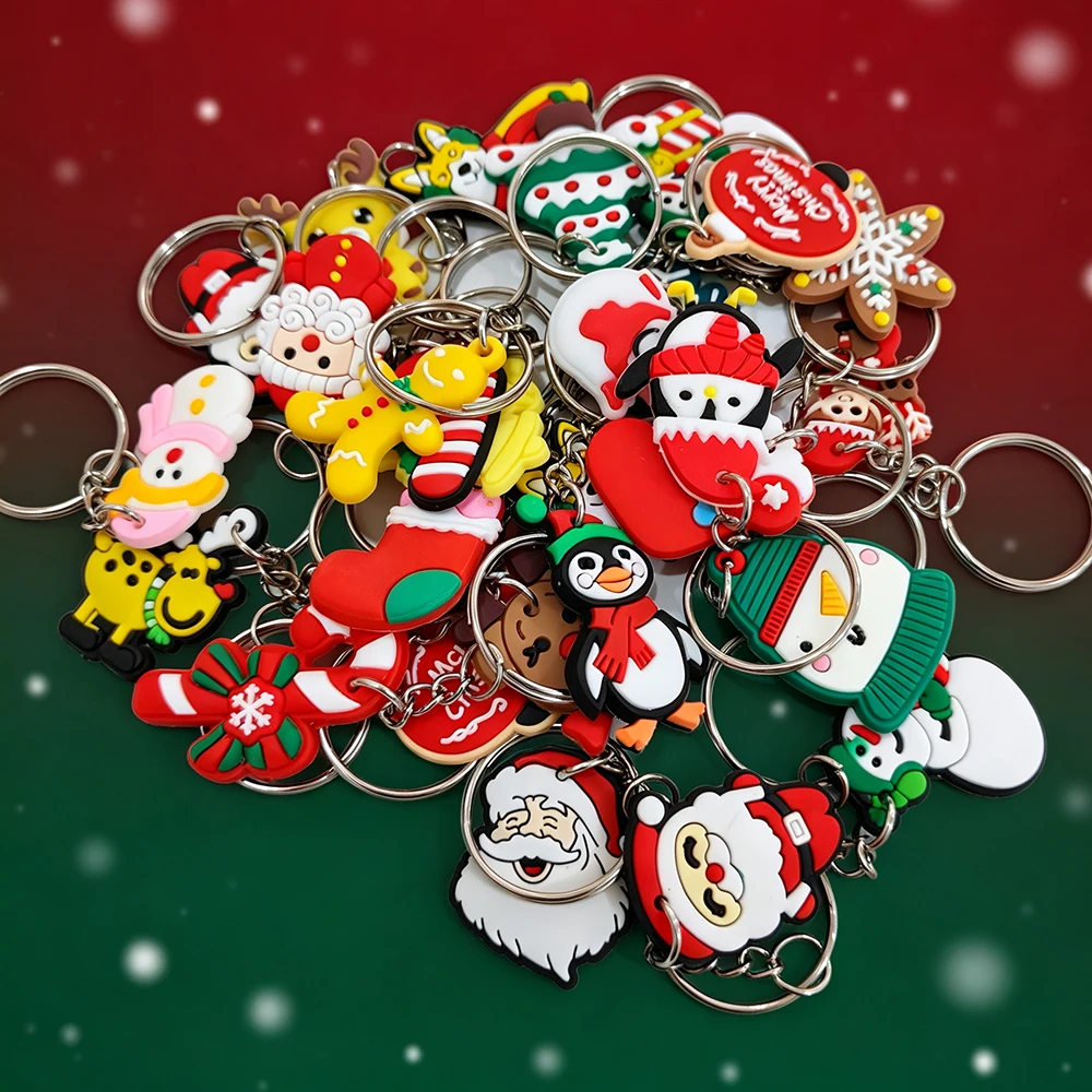 50 Pcs Christmas Keychain Set, 2D Flat Snowflake Candy Cane Charms, Party Gift Pendant, All Styles Shown Are Included