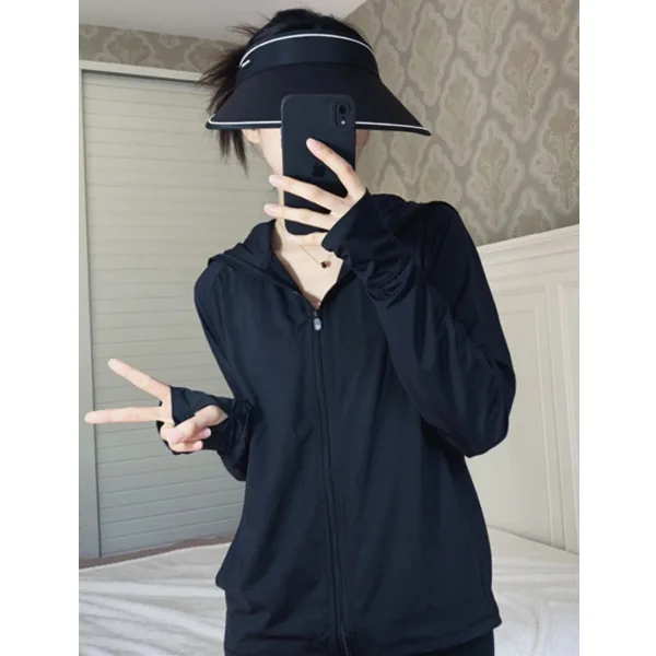 Nylon Ice-sensing Sunscreen Clothes for Women 2025 Summer New Loose Hooded Cardigan Thin Ice Silk Jacket
