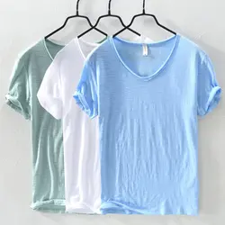 New Style Brand Fashion Short-Sleeved T-Shirt Men Cotton Casual Soft V-Neck Summer Men T Shirt Slim Fit Tshirt Camiseta