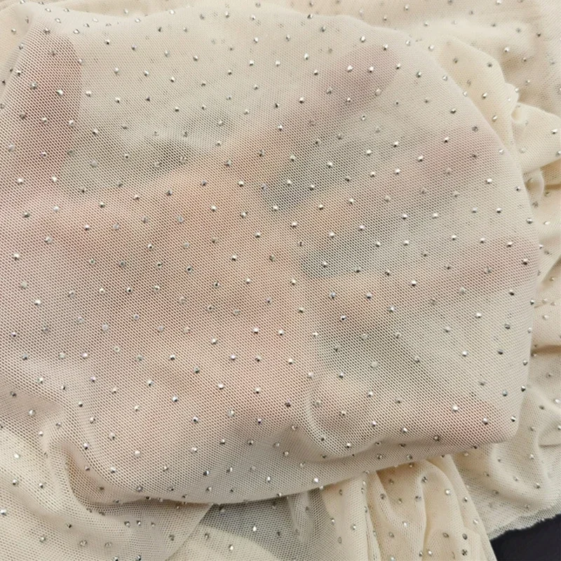 

Full Rhinestone Mesh Fabric High Elastic Mesh Irregular Hot Bling Gem Ultra-Soft Material DIY Women's Yoga Clothing