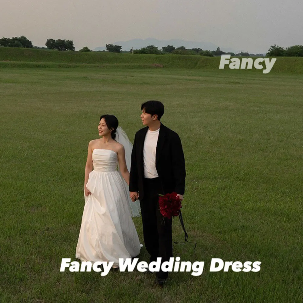 

Fancy Simple Taffeta Wedding Dress Korea Photo Shoot A Line Sleeveless Evening Dress Back Corset Customized