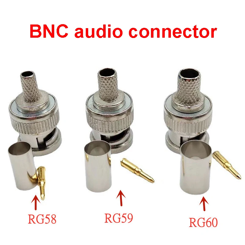 BNC Male Crimp Type Connector adapter plug for CCTV audio BNC Female Coupler Connector RG58 RG59 RG60 cables