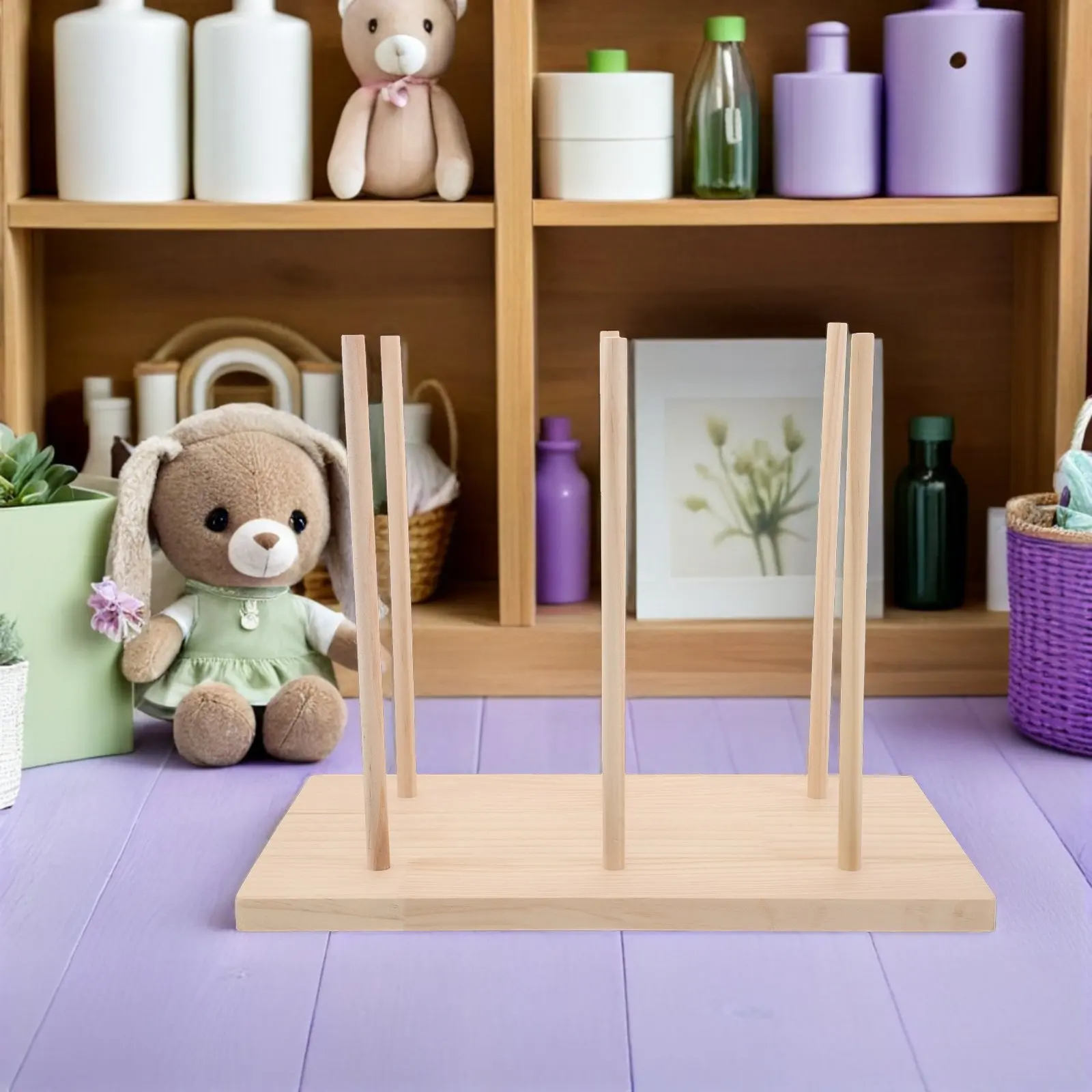 Wooden Finger Puppet Display Stand Holds 6 Hand Puppets Anti-Crush Holder Classroom Kindergarten Storage Organizer Rack