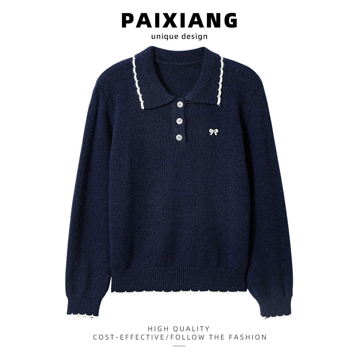 

PAIXIANG Женский свободный вязаный свитер с вышитым узлом Ранняя осень Повседневный топ Feel Long Sve Ne