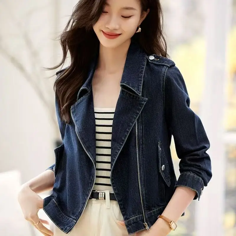 

Весна/осень 202, женская короткая свободная стильная повседневная джинсовая одежда - корейская мода, крутая байкерская универсальная верхняя одежда