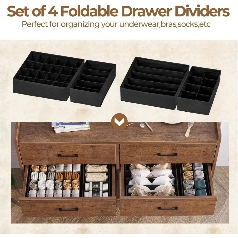 Toilet Furniture Makeup Table 6 Wooden Drawers Storage Dresser With Set of 4 Foldable Drawer Dividers Make Up Table Brown Vanity