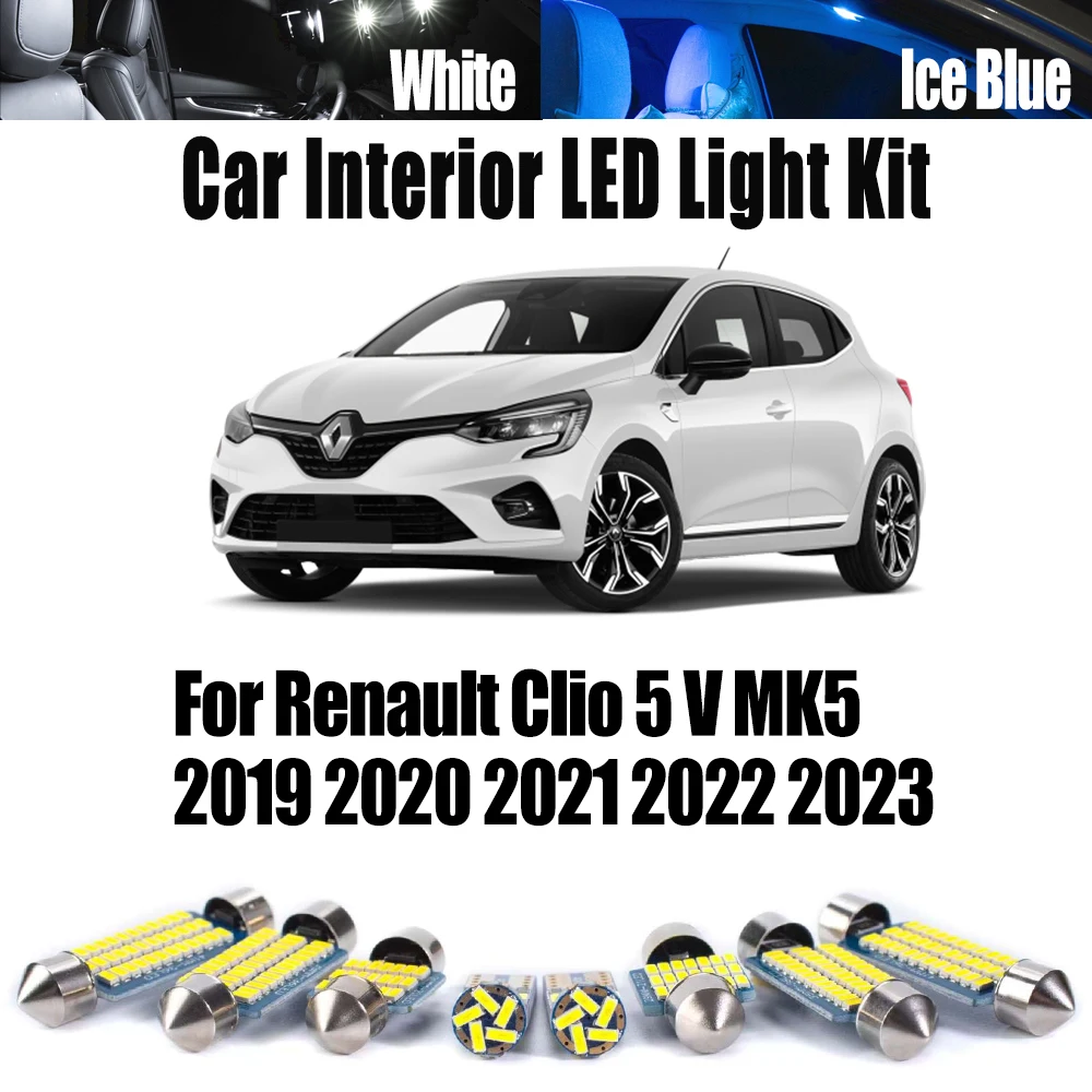 9Pcs Canbus LED Interior Map Dome Trunk Plate Light Bulbs Kit For Renault Clio 5 V MK5 2019 2020 2021 2022 2023 Car Accessories