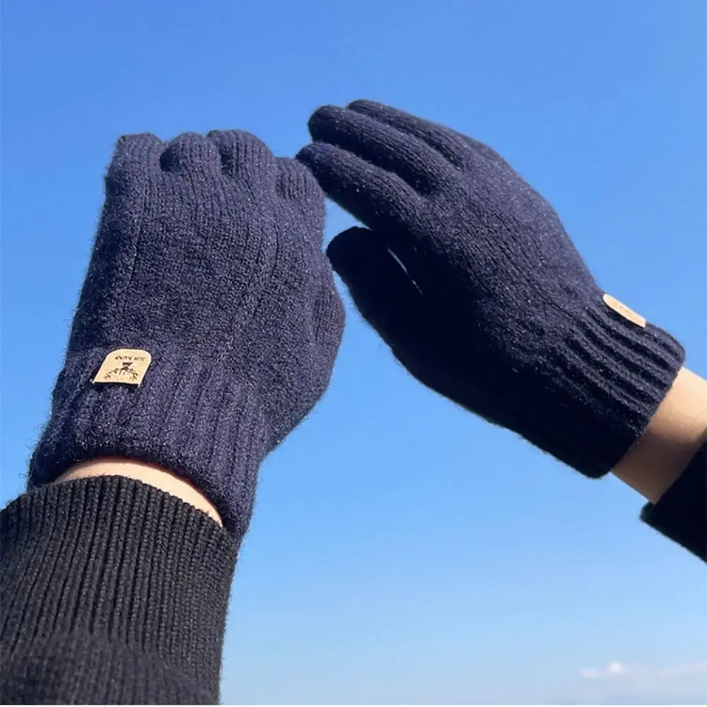هدية قفازات محبوكة ناعمة مقاومة للرياح تعمل باللمس قفازات شتوية بلون سادة قفازات رجالية سميكة للخريف