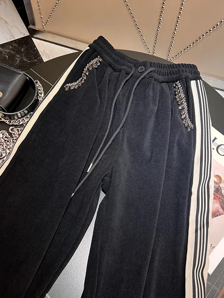 Thickened Black Straight Casual Pants for Women 2023 New Autumn Winter Trousers High Waist Loose Slimming Wide Leg Sweatpants