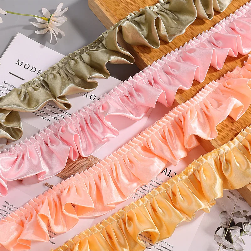 Colorful Double Layer Polyester Fabric in Stock 5.5cm Pleated Ruffle Edge Fresh Flower Packaging Skirt Hem Extended Accessories