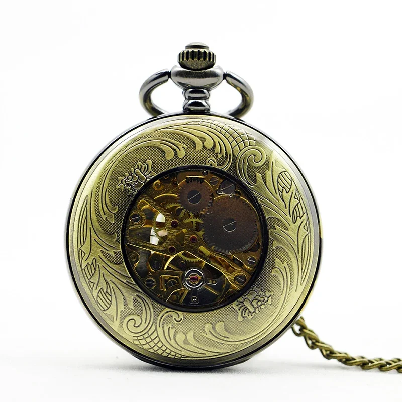 Carved Hollow Skeleton Vintage Pocket Watch Personalised Mechacnical Hand-winding Pendant Watches Unique Gifts Unisex Fob Clock