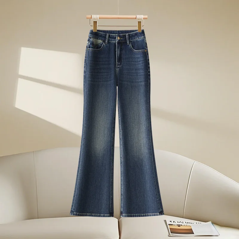 

Fashion Retro Blue Flared Jeans for Women, Autumn Hot-Selling High-Waisted Slimming Bell-Bottom Pants