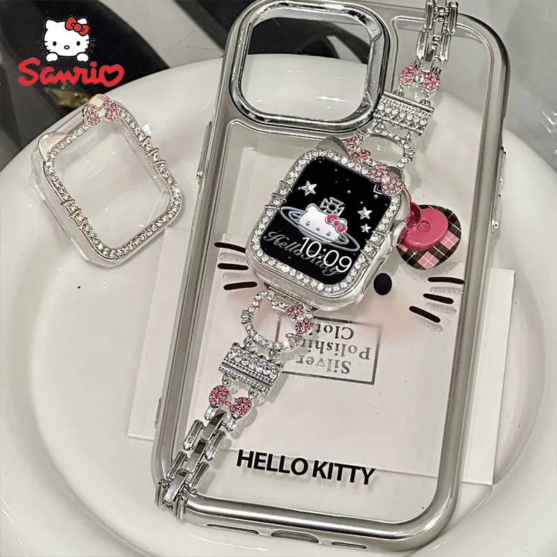 드릴 헬로 키티 시계 스트랩, 카와이, 38mm, 40mm, 41mm, 만화 소녀 하트, 아이워치 42mm, 44mm, 45mm, 49mm, 생일 선물