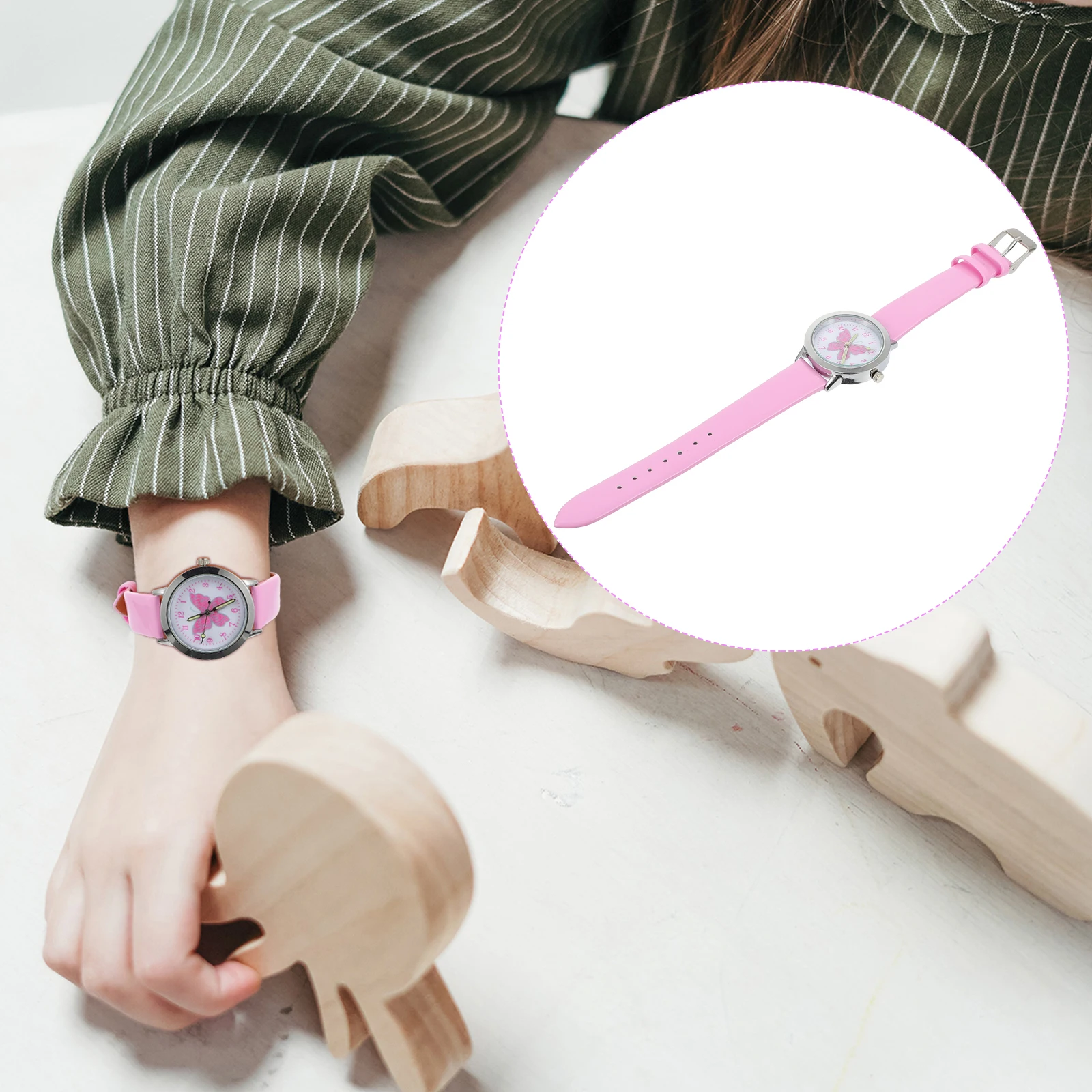 1 orologio per bambini, orologio con motivo a farfalla luminosa, per ragazze, regalo per bambini, design multifunzionale durevole in lega di PU, quadrante trasparente