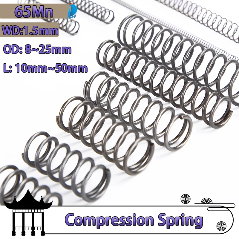 Mola comprimida Return Coil Compression Spring, Strong Spring, Release Pressure Spring, 65Mn, 1.5mm