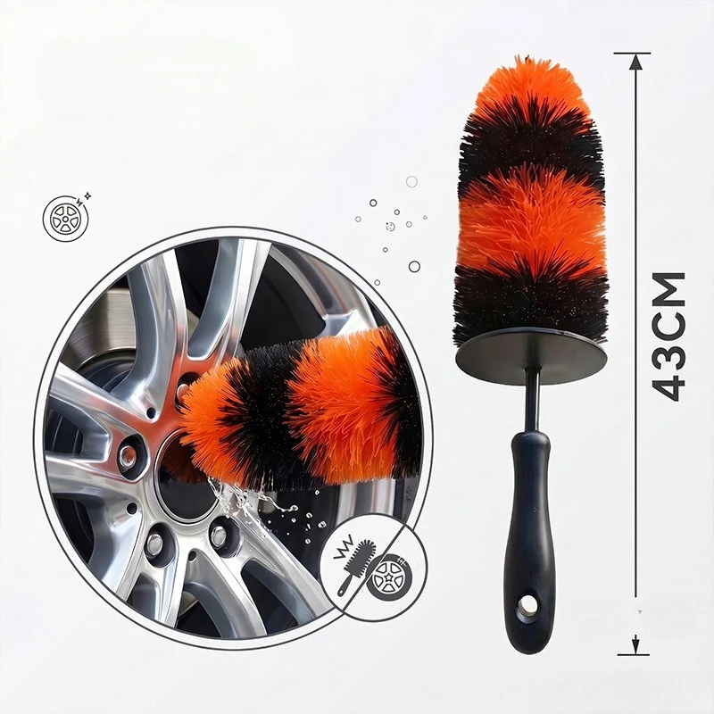 Long Handle Car Tire Cleaning Brush Soft Nylon Bristle Vehicle Rim Hub Crevice Detailing Wash Tool For Car Care