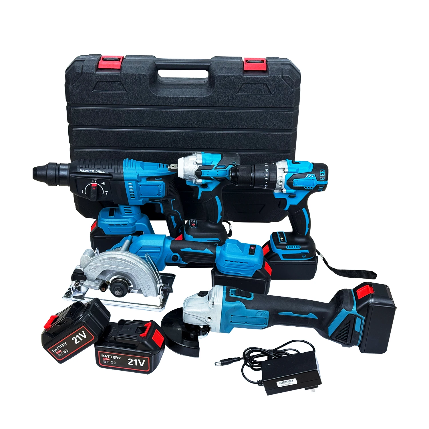 

Factory Price Rechargeable Lithium Electric Cordless Tools Set Combo 5 Pcs Hammer Drill Wrench Saw Hard Case Plastic