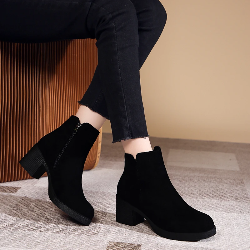 Neue Damen-Stiefeletten mit hohem Absatz, elegante runde Zehenpartie, modisch und vielseitig, warme Wintermode-Stiefel 2025 – Detail 11