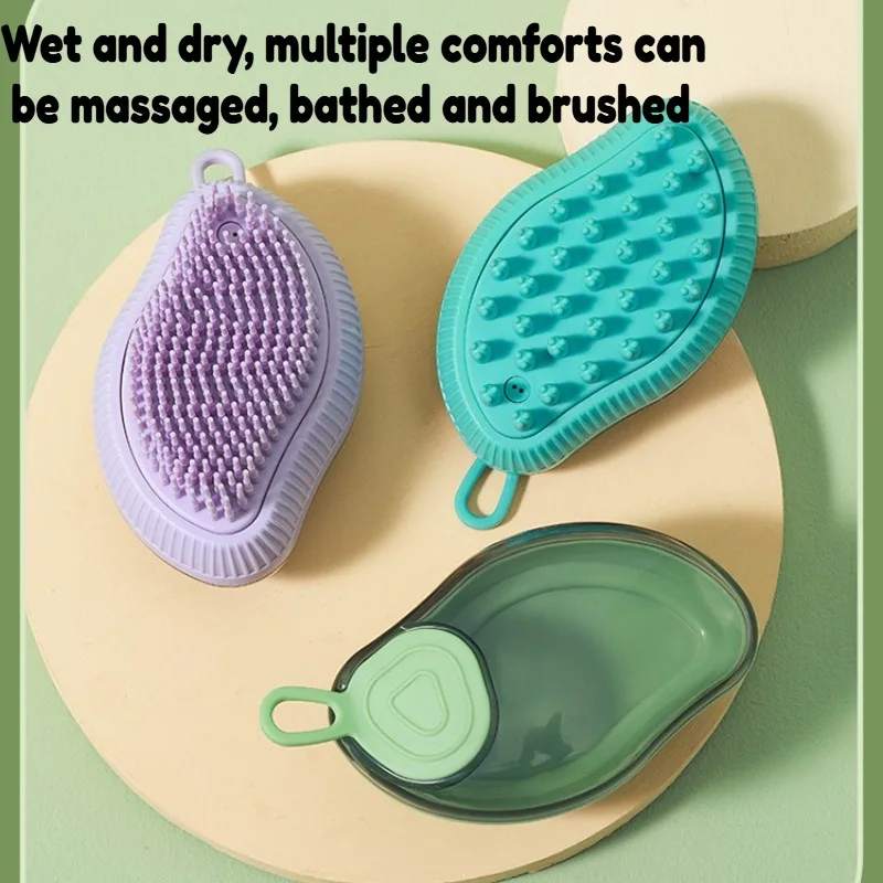 Pet Grooming Brush Mango Shape Dual Use Bathing Comb for Cats Dogs Wet Dry Cleaning Massage Tool Macaron Color Accessories