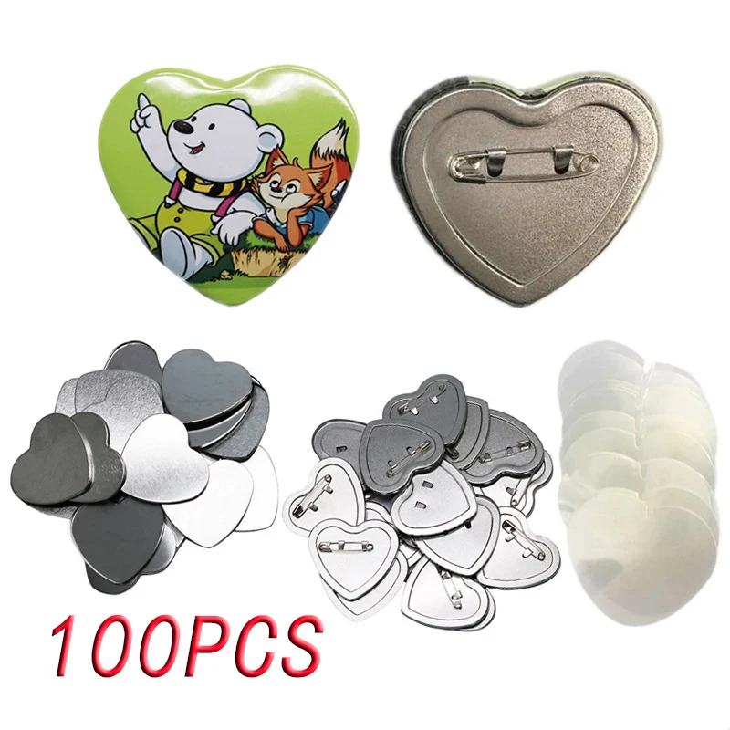 100PCS Heart-Shaped Pins Bottom Cover Membrane Peach Heart Blank Supplies Tinplate 57x53mm/54x58mm for Button Maker Machine