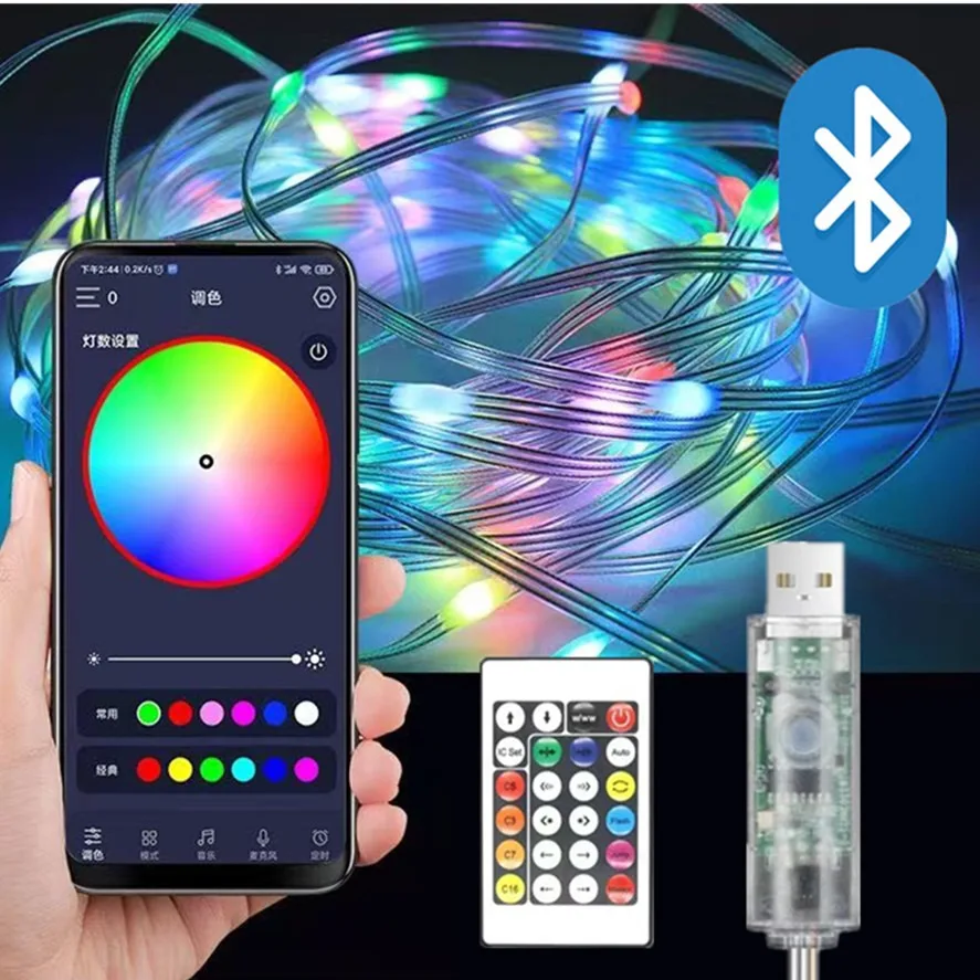 

WS2812B APP Bluetooth USB LED String Fairy Lights Dreamcolor IC DIY Party Festival Tree Lights Wedding Decoration Garland Lamp