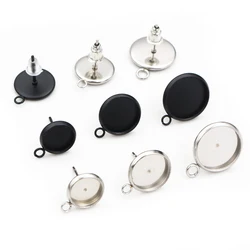 20pcs 8/10/12mm Inner Size Stainless Steel Earring Stud Blank Base Setting Fits 8-12mm Cabochons DIY Earring Making Findings