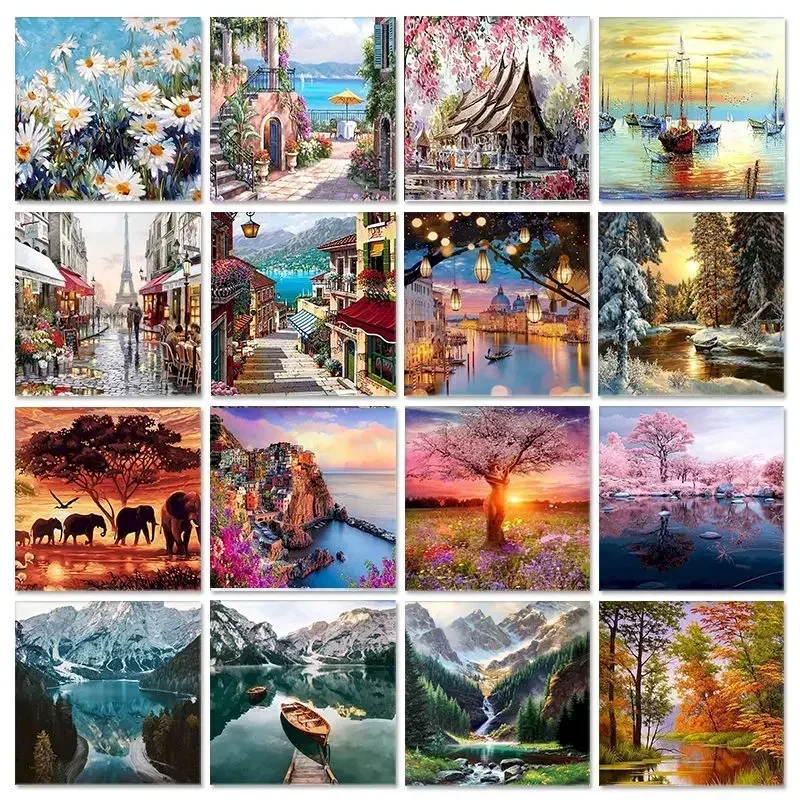 

453875 Scenery Acrylic Paint By Numbers Set For Adults DIY Kits Canvas Frame Oil Painting Coloring By Numbers Picture Drawing