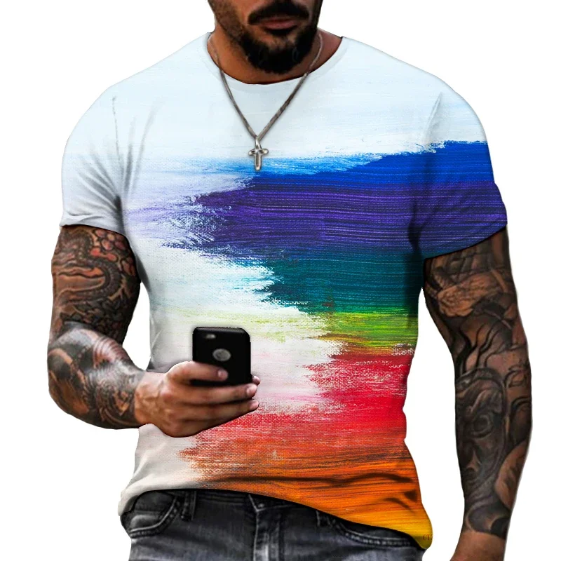 Men's 3D Design T-shirt Summer Short Sleeve T-shirt Color Matching Trend Good Quality Tees Size XXS-6XL