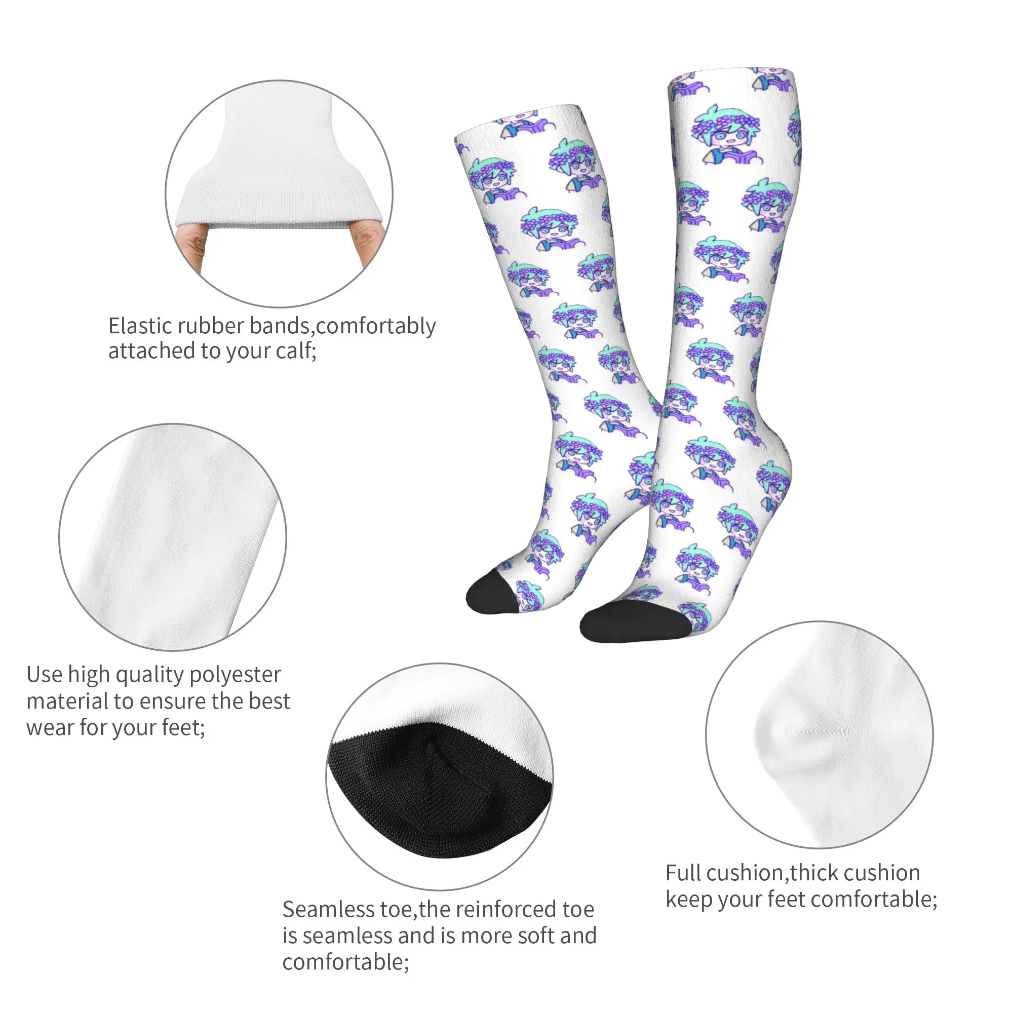 All Seasons Crew Stockings Cute Basil Omori Emote Socks Harajuku Casual Hip Hop Long Socks Accessories for Men Women Gifts