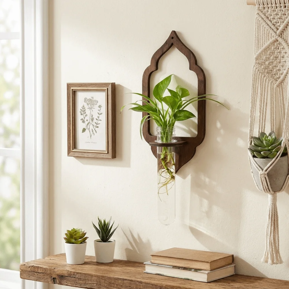 Minimalist Wooden Lantern Planter Holder Home Ornaments Vase Wall Mounted Planter Retro Geometric Wall Decoration Hydroponics