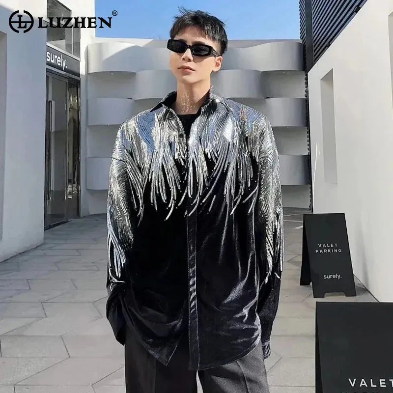 

LUZHEN Sequin Splicing Design Fashion Long Sleeve Shirts 2024 New Flannel Niche Men's High Street Elegant Luxury Clothes LZ1624