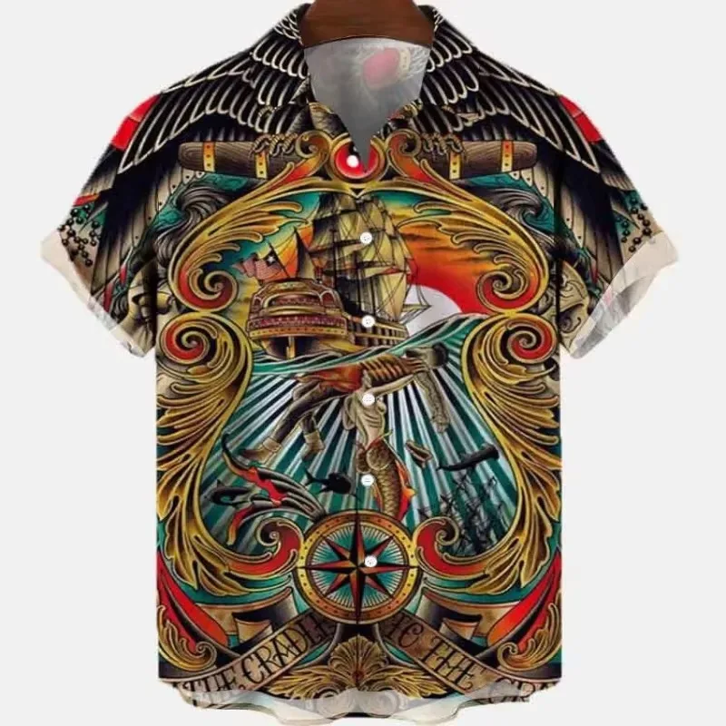 Hot Selling Skull Print Hawaiian Shirt for Men and Women, Fashionable Casual Social Short Sleeved Shirt, Retro Style