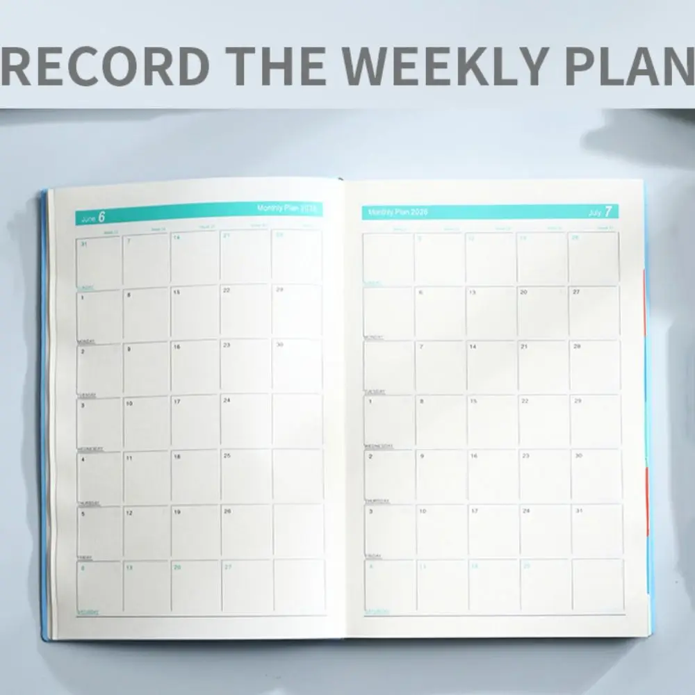 A5 2026 365-Day Schedule Notebook with Ribbon Bookmark PU Leather Cover Schedule Planner Notepad Wear-resistant Thick Paper