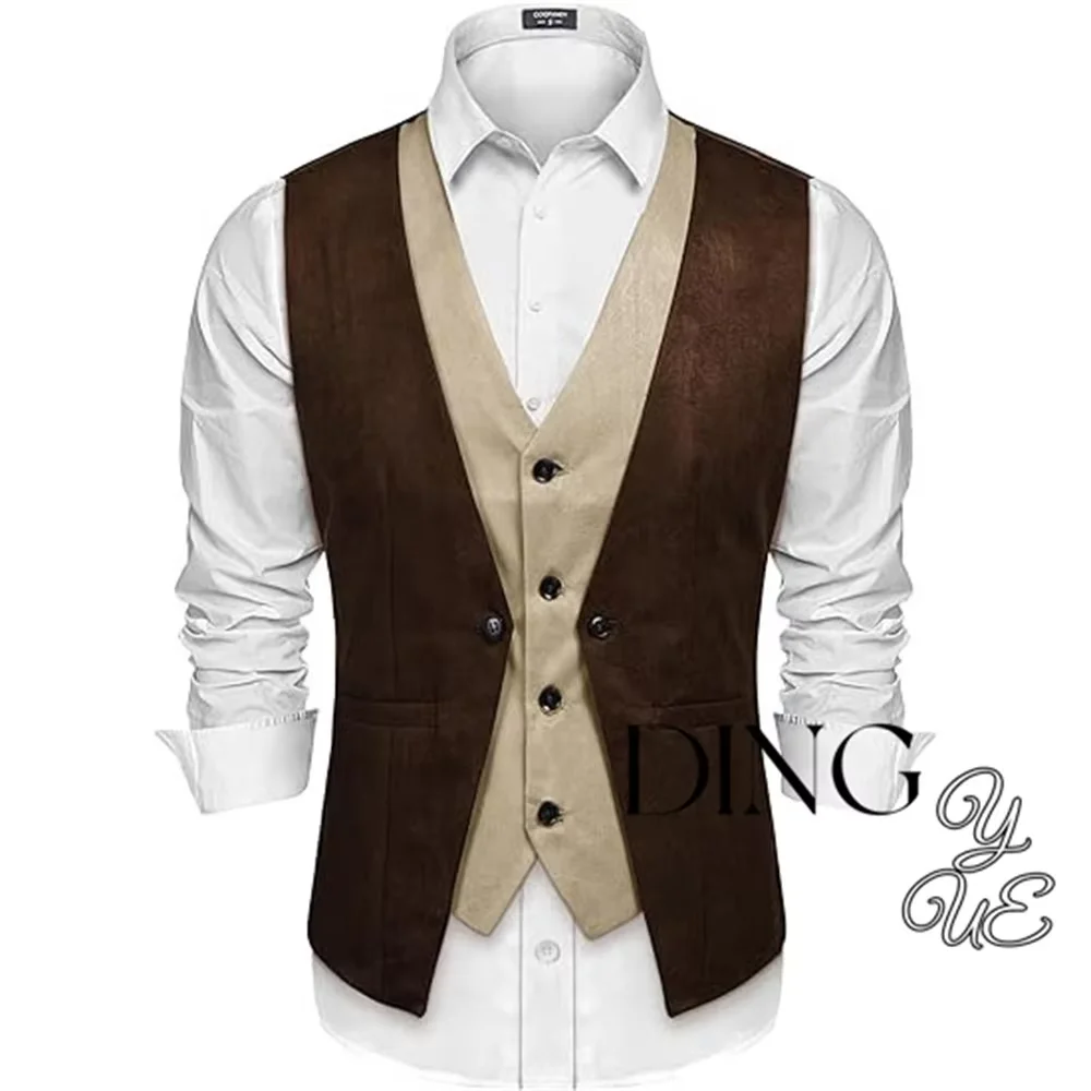 

Hot Sale Men Vest Men's Suede Leather Vest Layered Style Dress Vest Steampunk Men Waistcoat
