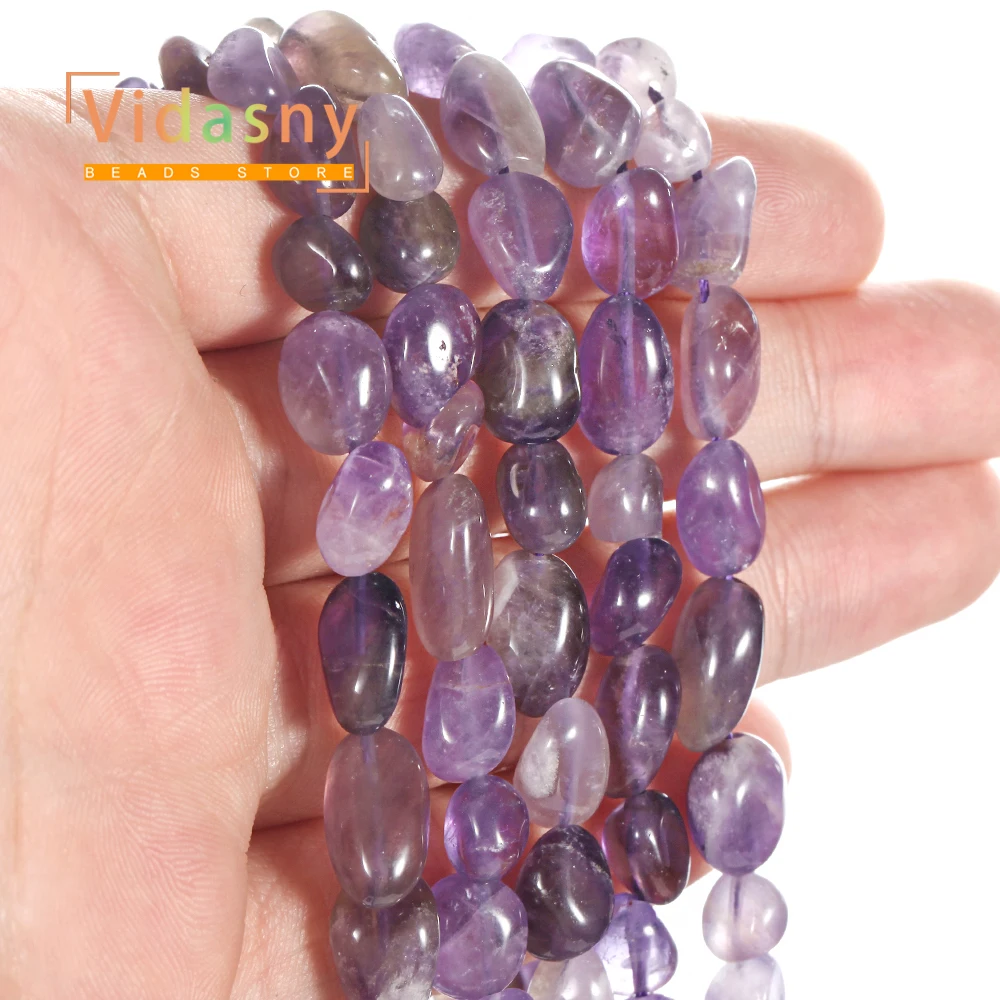 8-10mm Naturstein Amethyst Unregelmäßige Ovale Lose Perlen für Schmuckherstellung Handgefertigte DIY Armbänder Zubehör – Detail 6