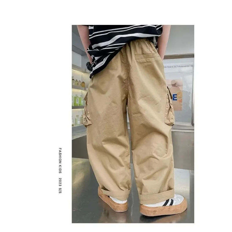 4-14 Jahre Jungen Casual Latzhose UNITIM Herbst Kinder Jungen Cargo-Hose Lose Elastische Taille Junior Jungen Hose mit Schriftzug Kinder Jungen Hose – Detail 13