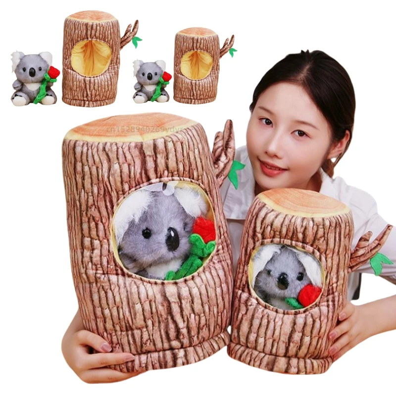 Stuffed 28/38cm Rose Koala Animals Toy Backpack Koala into Stump Funny Cartoon Soft Bag Pillows Birthday Christmas Gift Decor