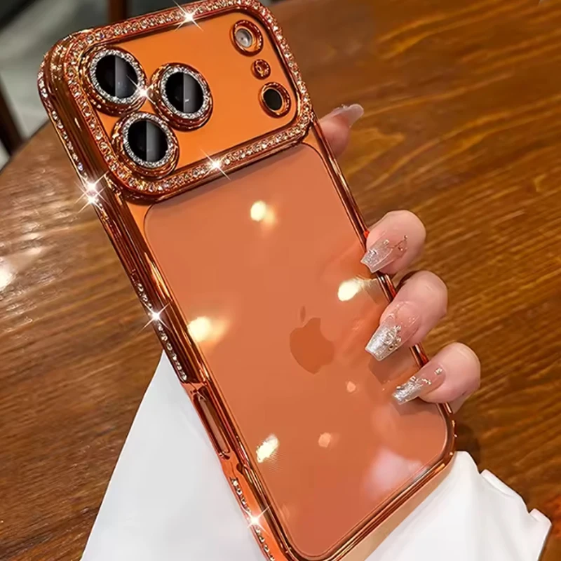 حافظة فاخرة لامعة ماسية لهاتف آيفون 17 برو 17 برو ماكس 17 16 15 14 13 12 11 16 ProMax غطاء نسائي مقاوم للصدمات كريستال شفاف